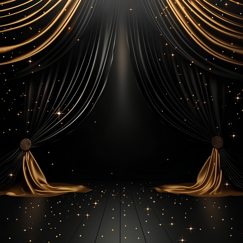 Black and Gold Curtains on Dark Background