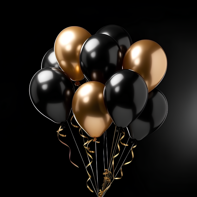 Black and Gold Balloons on Dark Background